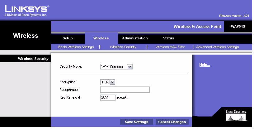 Connect the network port on a desktop or laptop computer to a LAN port on the router. 2. Log in to the access point. 3. Click the Wireless tab, and then select the Wireless Security menu.