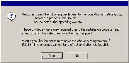 This option will only be displayed if you were prompted to assign the privileges earlier in the installation. 38. Setup displays the successfully installed components.