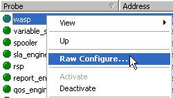 Raw Configure for wasp Raw Configure for wasp To configure additional settings for the wasp probe, right-click on it while holding down the SHIFT key