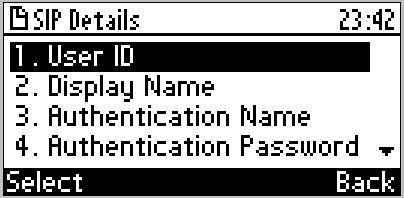 Access the SIP Accounts screen (MENU key > Administration menu > SIP Accounts submenu).