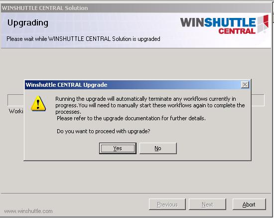5. The installer displays a warning message that all the existing