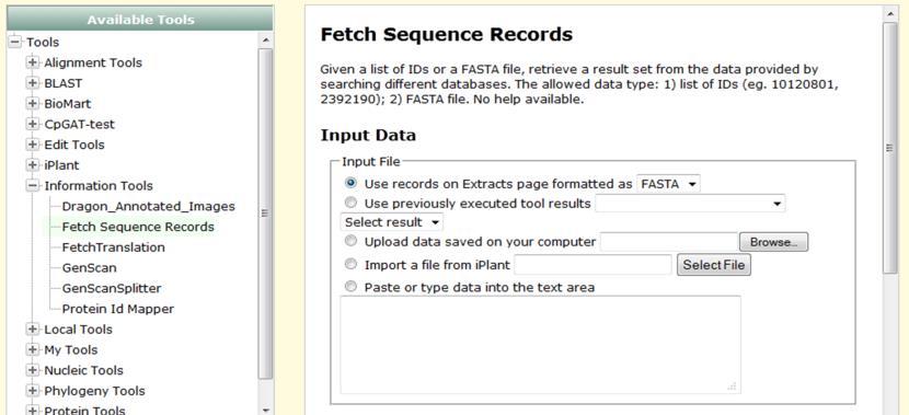 On the Tools tab, select the Fetch Sequence Records tool under the