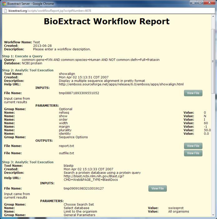 Viewing workflow provenance information 1. Once the Workflow has completed executing, you can view the provenance report by clicking the Provenance button at the bottom of the screen 2.