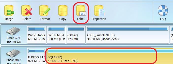 Bootable partition F. 475GB for the Backup (DATA) Partition G. Press OK.
