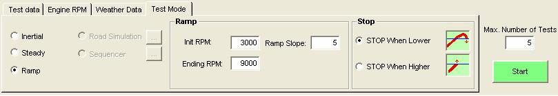 Here you will use stop when higher stop mode. These modes are provided here regardless of the type of dynamometer so you can choose the mode you need for the tests you are doing. 2.2.4.