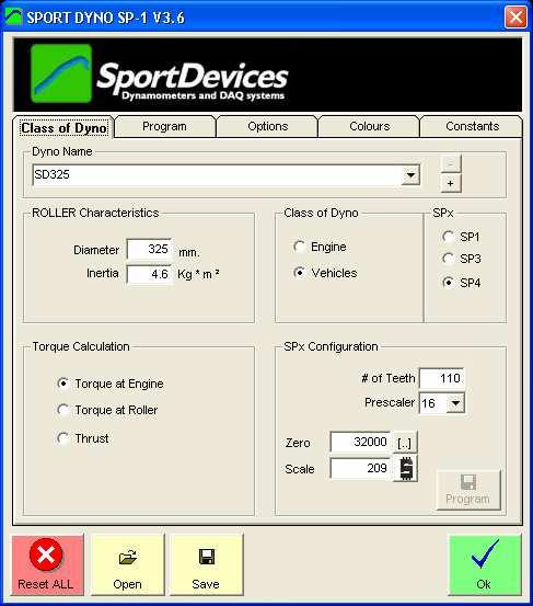 SportDevices.com SportDyno 3.6.6 Page 26/49 5. CONFIGURATION From the main menu (options/configuration) this window can be shown: There are three sections (tabs): 5.1 