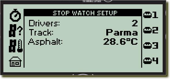 STOP WATCH SETUP MENU When UniWatch is turned on, it will start in the Stop watch setup menu. This is where you set the information relevant for the race before it starts.