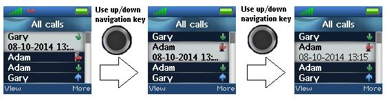When the entry has been displayed once, the text displaying call information is no longer bold and the red missed call icon disappears from the status bar, indicating that the user has seen missed