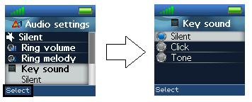 To hear the melody before selecting it, each melody in the list can be played by selecting the right softkey Play.