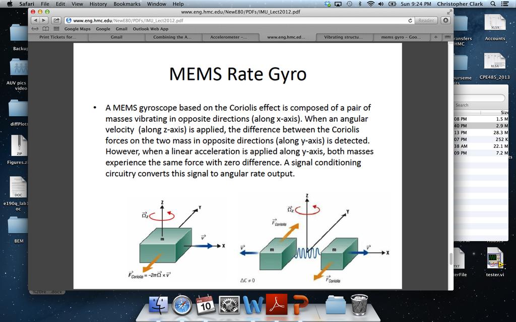 E80 Sensors MEMS (Microelectromechanical Systems) Gyroscopes q q Two masses oscillate back and forth from