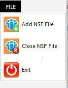 Menu Bar Menu bar Contents two menus 1. File Add NSF file : Add NSF Files for further process. Close NSF File : Close the NSF Files. Exit : Exit software. 2. Lotus notes Migaration Actions 1.