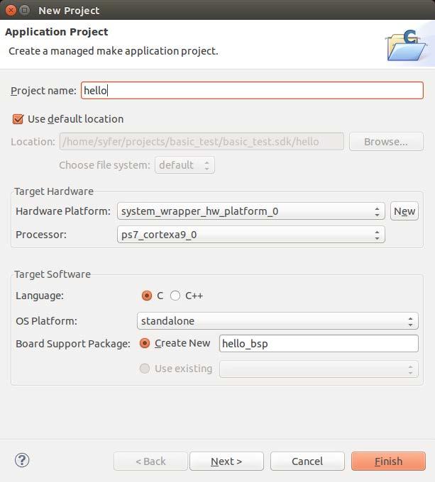 4 SDK Project 4.1 New Application Project 4.1.1 Hello File -> Application Project Type Project name -> hello.