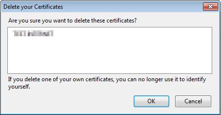 Page : 113/238 Validate by clicking OK. The certificate is then removed from the list of certificates. 5.