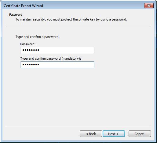Page : 58/238 Enter a password of your choice to protect the PKCS#12 file, and