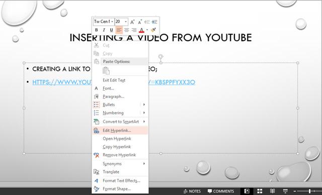 LIBRARY AND LEARNING SERVICES INSERTING A VIDEO Choose Edit Hyperlink The following