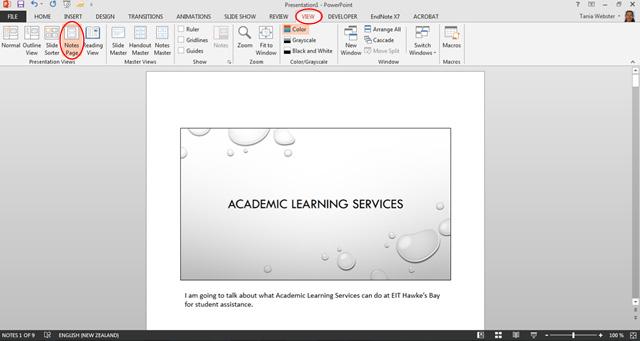 LIBRARY AND LEARNING SERVICES MS POWERPOINT 2013 BASICS NB: Press ESC key to return to