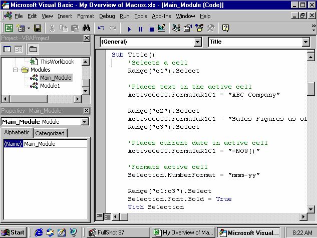 Ashbury Training Lesson 7: Introduction to macros Figure 7-1: The Visual Basic Editor.