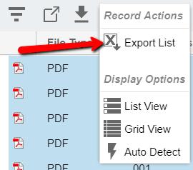 If a list of the files downloaded is desired, click on Export List under the 3 dots