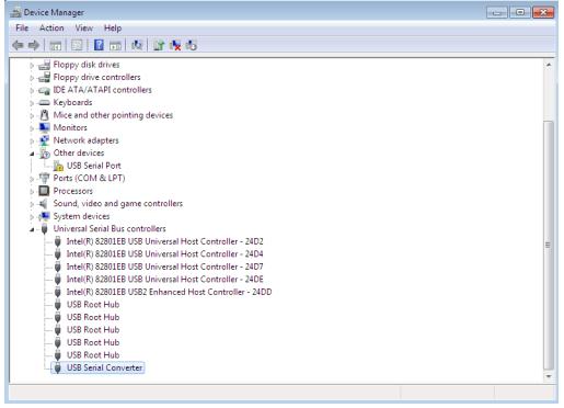 Appendix Figure 6-24 The Device Manager will still show a device under Other Devices but in addition to this there is a new entry under Universal Serial Bus Controllers indicated in the screenshot