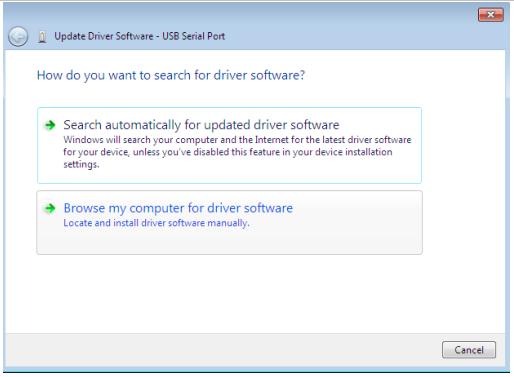 Appendix Figure 6-25 From the displayed menu select Update Driver Software This then displays the option for an automatic search or a manual search.
