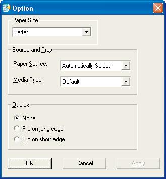 Option Settings The Option window is used for configuring output devices. When multiple devices are selected, the settings specified in the window are applied to all selected devices.