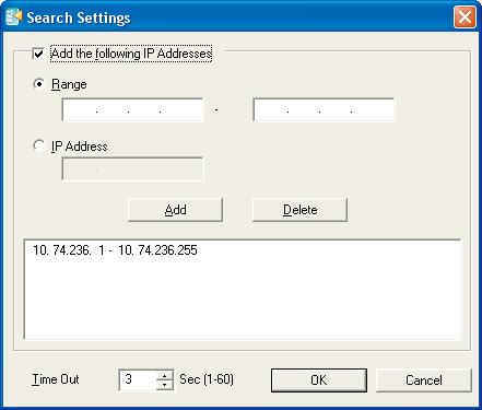 Searching Devices Clicking the Settings... button in the Devices Selected window, opens the Search Settings window. 1 2 3 4 5 6 7 8 Direct Printing System Setup 1.