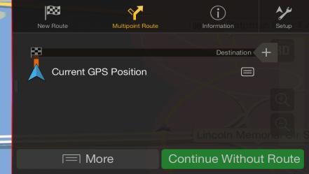3.1.8 Planning a Multipoint Route To build your route destination-by-destination, perform the following steps: 1. Press the navigation hardkey button to access the Navigation menu. 2. Tap. 3.