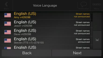 Select the language and speaker used for voice guidance messages.