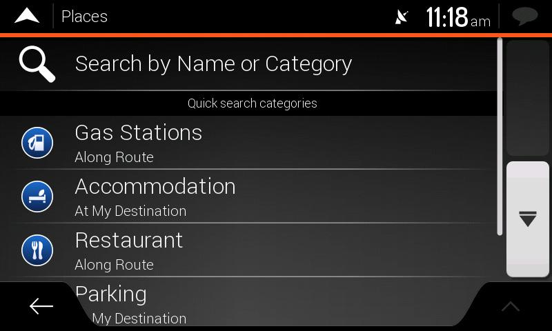 by its name, see page 38 Searching for a Place by its category, see page 36 In case of emergency, you can also find help nearby, see page 40 3.1.3.1 Using Quick search categories The Quick search feature helps you quickly find the most frequently selected types of Places.