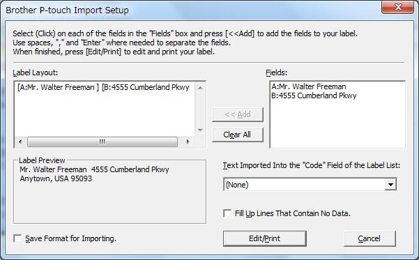2 On the Microsoft Excel ribbon/standard toolbar, click. The [Brother P-touch Import Setup] dialog box appears.