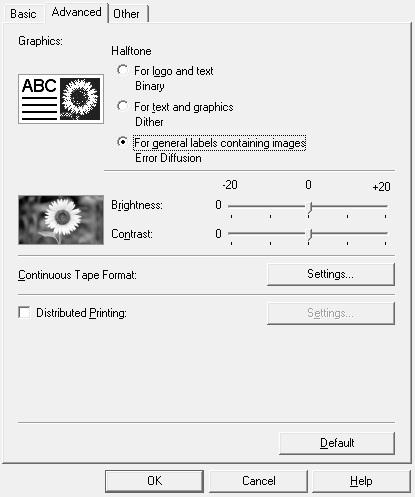 [Advanced] Tab You can set graphics options ("Halftone", "Brightness" and
