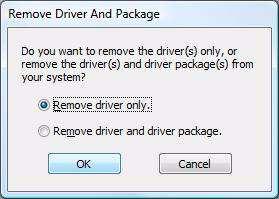 5 6 The Remove Driver And Package screen appears. Select Remove driver only, and click the [OK] button. For Windows XP, the screen in Step 5 does not appear. Go to Step 6.