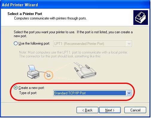 5. In this dialog, choose Create a new port Type of port and use the drop