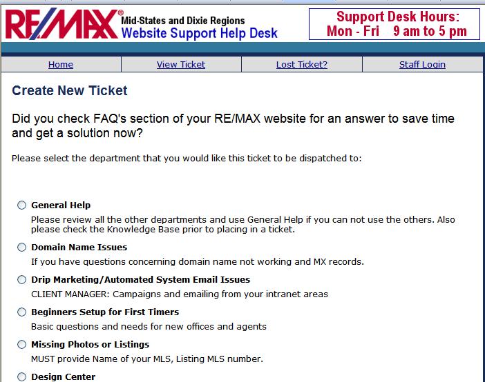 RE/MX Trainer: www.remaxtrainer.com 1 Putting in a service ticket is easy. Please visit: w:ww.remaxtrainer.com. Hours: Note the hours of operation in the upper right hand corner.