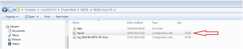 Figure 12 - Edit database configuration file from MySQL installation directory.