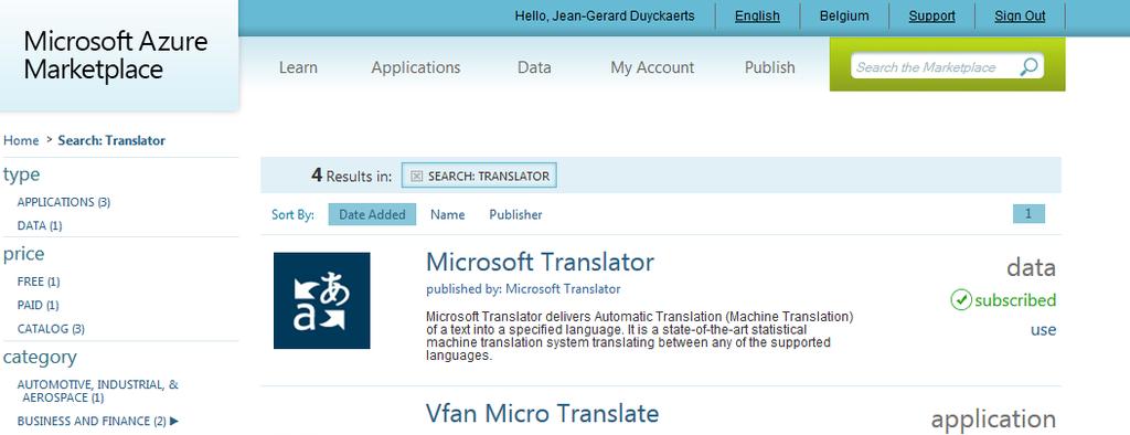 Search for the Translator application and sign up for the