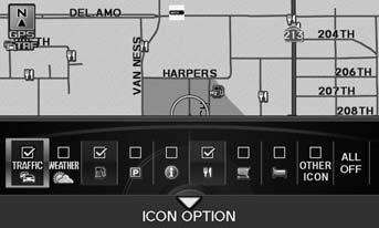 Map Menu Map Information Navigation Showing Icons on the Map H ENTER button (on map) Map Information Show Icon on Map The icon bar along the bottom of the screen allows you to select the icons that