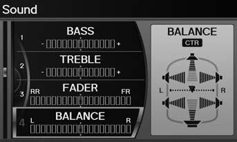 Adjusting the Sound Audio H AUDIO button AUDIO MENU Sound Setup Adjust the sound bass, treble, fader, and balance.