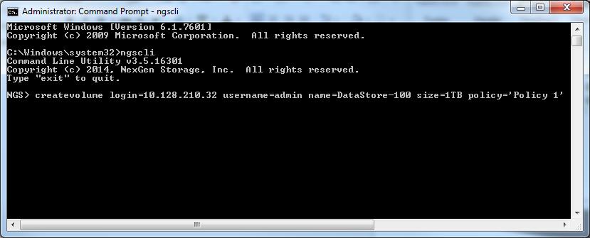 The CLI is a powerful tool used for automation and scripting of common storage management tasks. Figure 20: NexGen Storage Command Line Interface.