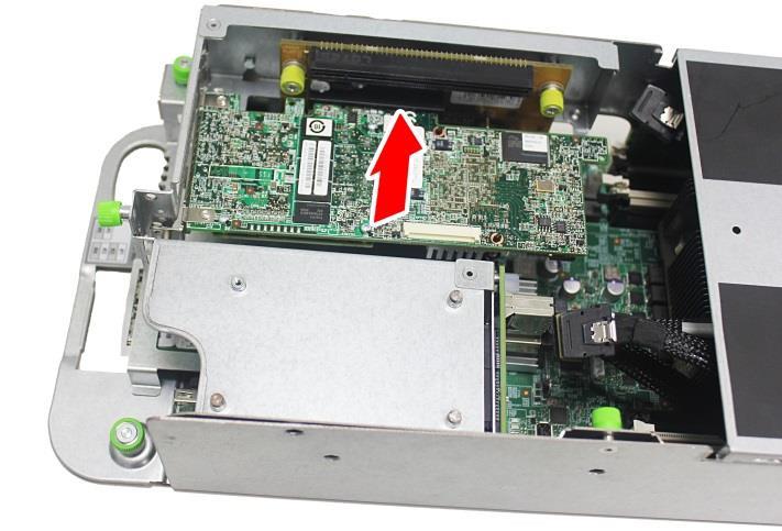 Installing the RAID Card 1 Insert the RAID card into the PCIe riser card and press until the RAID card