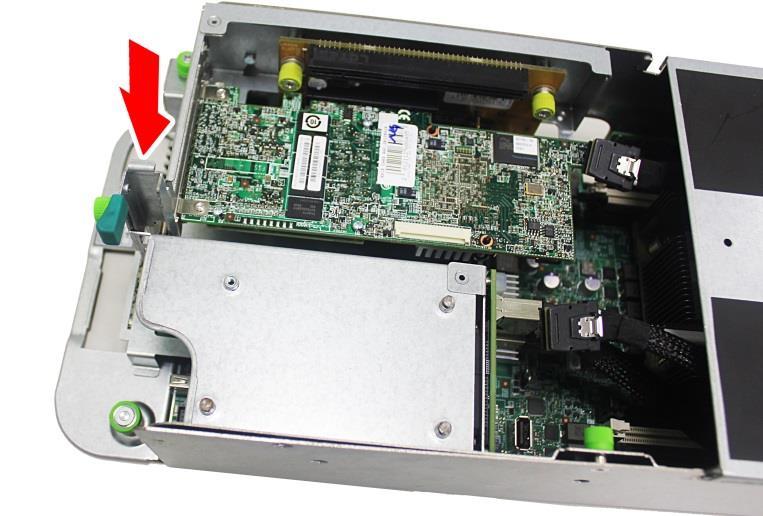 Installing the RAID Card 1 Insert the RAID card into the PCIe riser card and press until the RAID