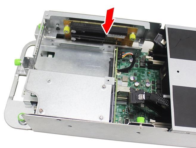 Installing the PCIe Riser Card 1 Insert the PCIe riser card into its slot in the mainboard and press until it latches
