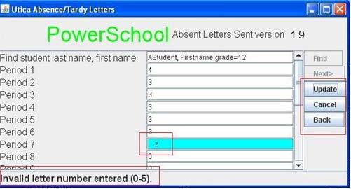 Make Changes to the Student Letter Number for the Course Period Enter the correct letter number for the course period. Valid letter numbers are 0-5.