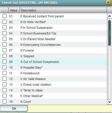 Once the student has been found, to the right along the same row, find the column labeled DR. Click in the cell. 2. A table listing all the student s prior day s absences will appear.