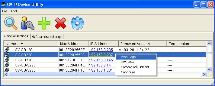 3. Find the camera with its Mac Address,