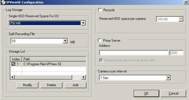 Log Storage: 1. Single HDD Reserve Space This option permits reserved HDD space from 500 MB to 1000 MB. 2.