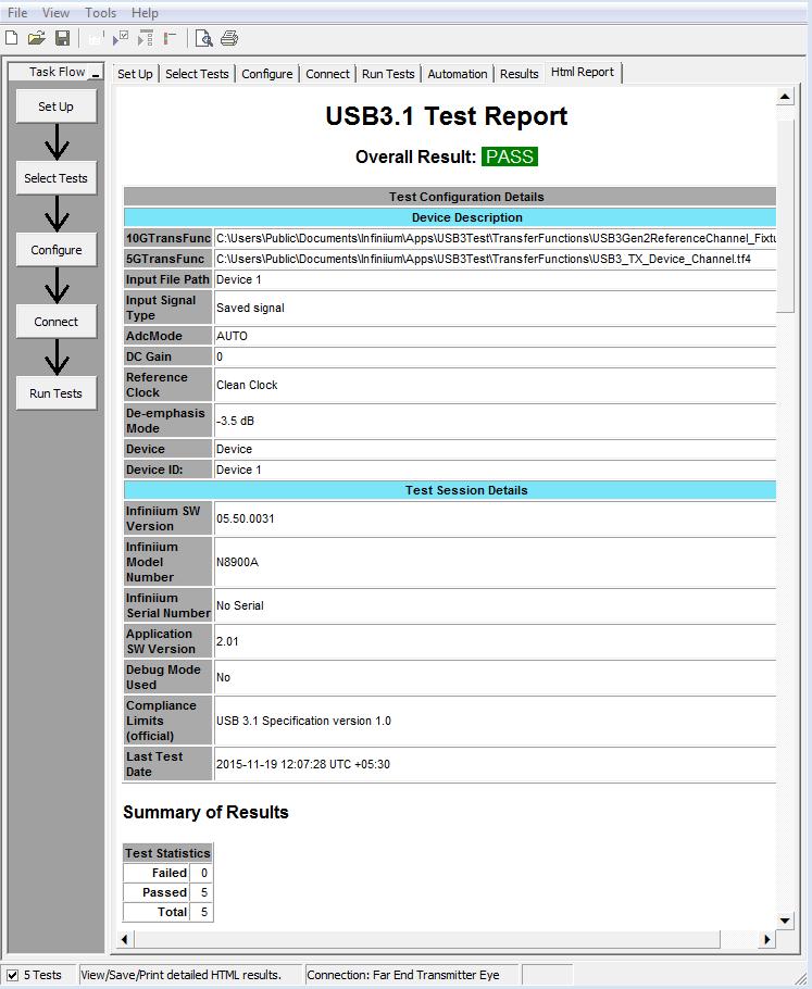 You can also view the HTML report under the HTML Report tab. References For Universal Serial Bus Specification 3.1, refer to USB_3_1_r1.0.pdf. For USB 3.