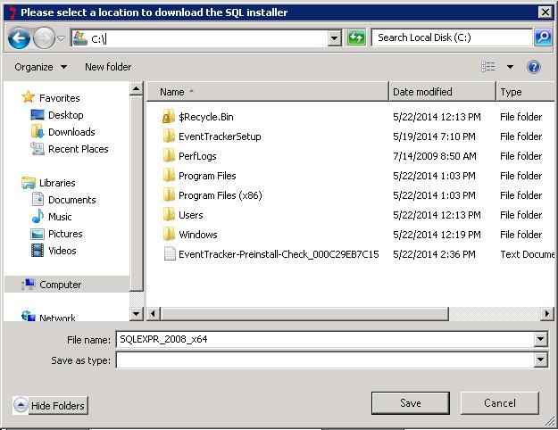 a. Click the Download button. Please select a location to download the SQL installer window displays. Figure 14 b.