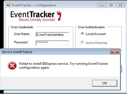 Figure 35 Restart the system and please run the EventTracker Configuration again. 1.