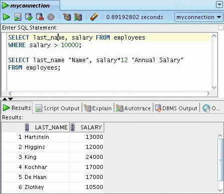 Executing SQL Statements Use the Enter SQL Statement box to enter single or multiple SQL statements.